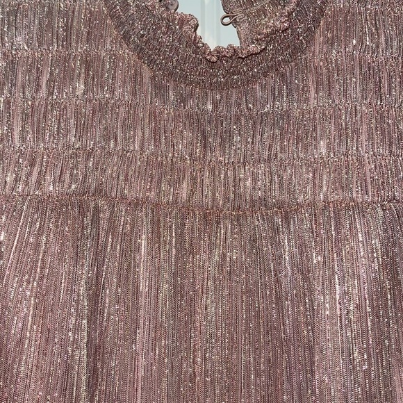SHIMMERY metallic rose gold mock neck Flowy knee length dress medium NWT - Picture 12 of 12